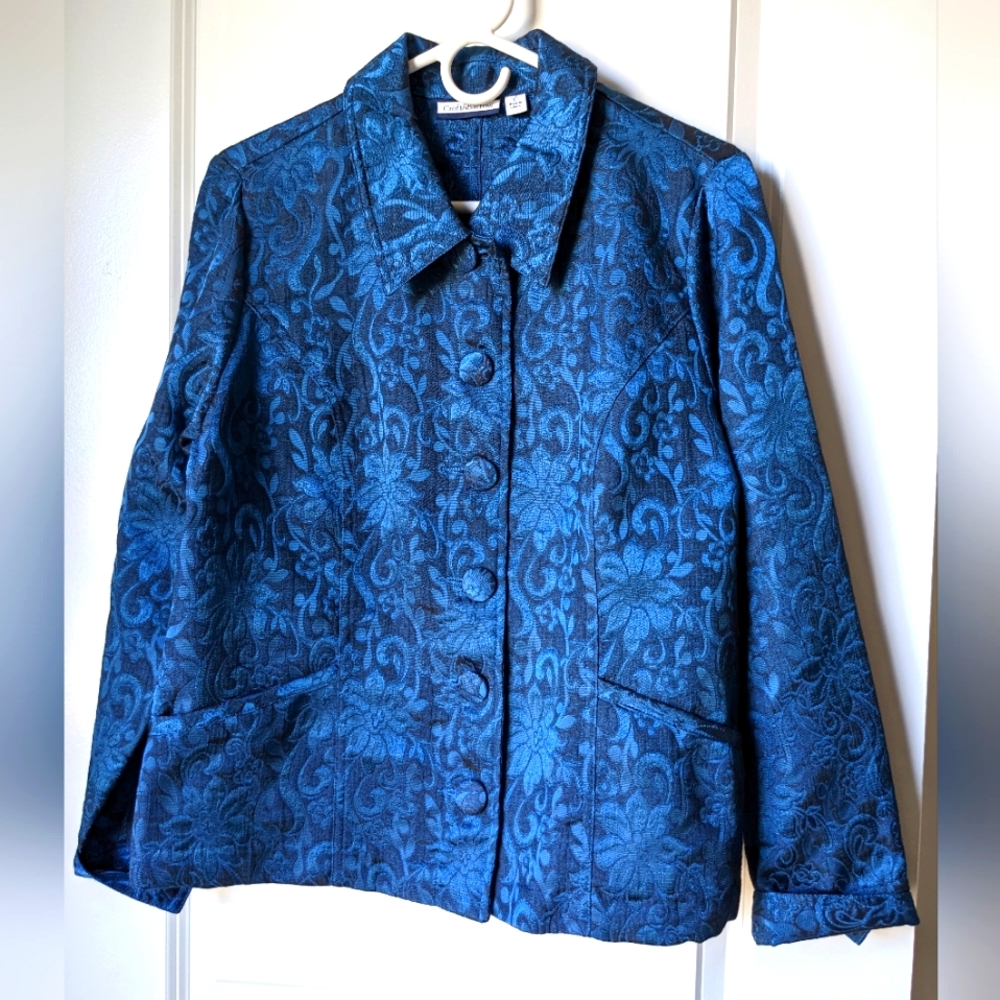 Croft & Barrow Blue Jacquard Button Front Jacket with front pockets Size L